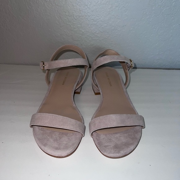 Stuart Weitzman Dancer 35 Raffia Block Sandals Pink Suede - Picture 3 of 12
